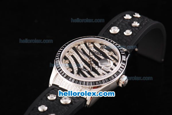 Rolex Datejust Swiss ETA 2836 Automatic Movement SS Case with Black&Diamond Dial-Diamond Marker and Black Rubber Bezel-Black Rubber Strap - Click Image to Close